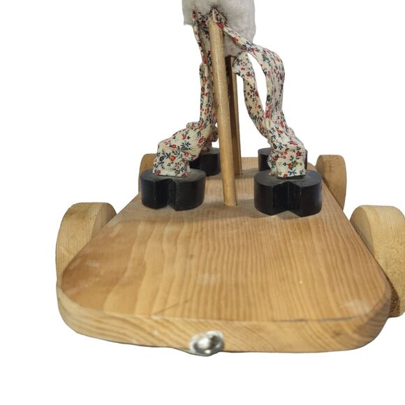 Vintage Wooden Painted Lamb Sheep Pull Toy Wheels Handmade Folk Art 1981 12" - Picture 7 of 16